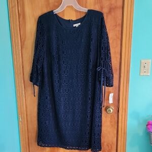 Navy Lace Dress with 3/4 Sleeves